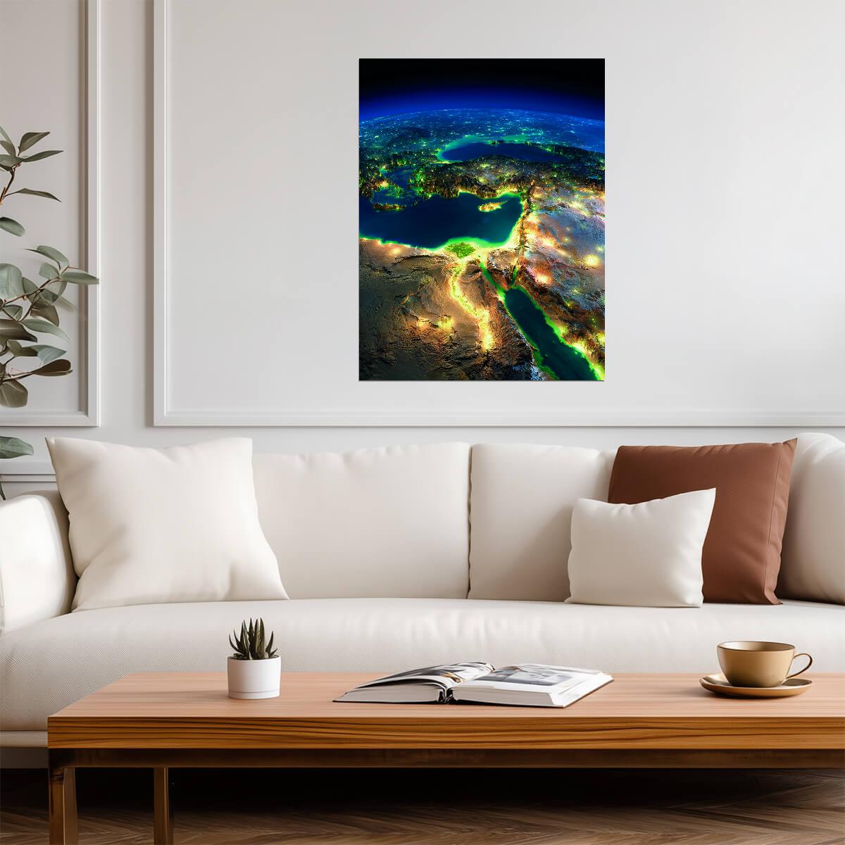 Earth from Space at Night | Planet Photography Print | Modern Astronomy Poster