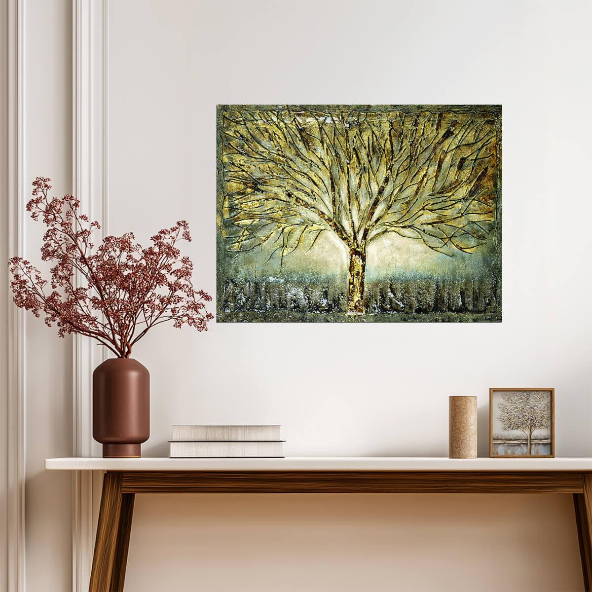 Abstract Golden Tree | Elegant Textured Art Print | Luxury Botanical Poster