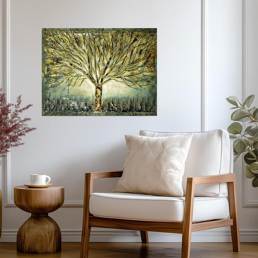 Abstract Golden Tree | Elegant Textured Art Print | Luxury Botanical Poster