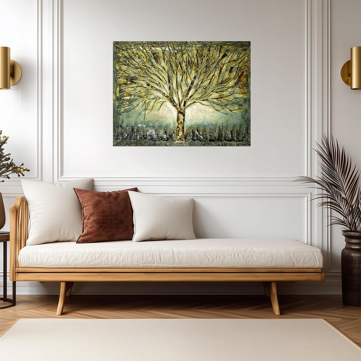 Abstract Golden Tree | Elegant Textured Art Print | Luxury Botanical Poster