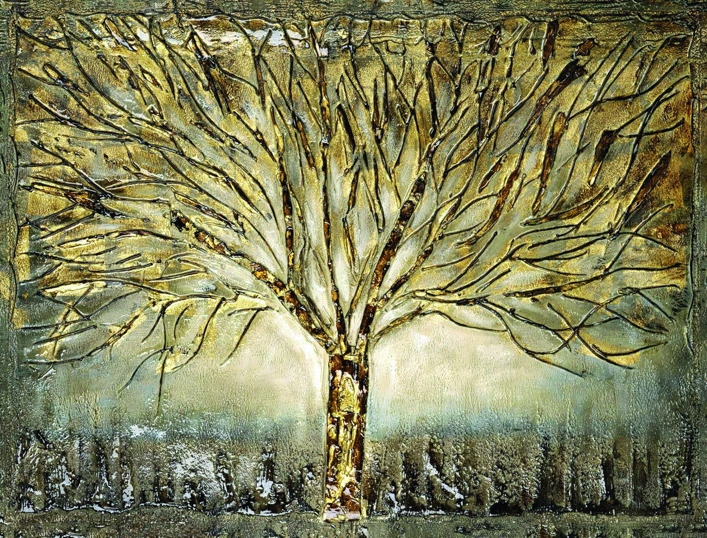 Abstract Golden Tree | Elegant Textured Art Print | Luxury Botanical Poster