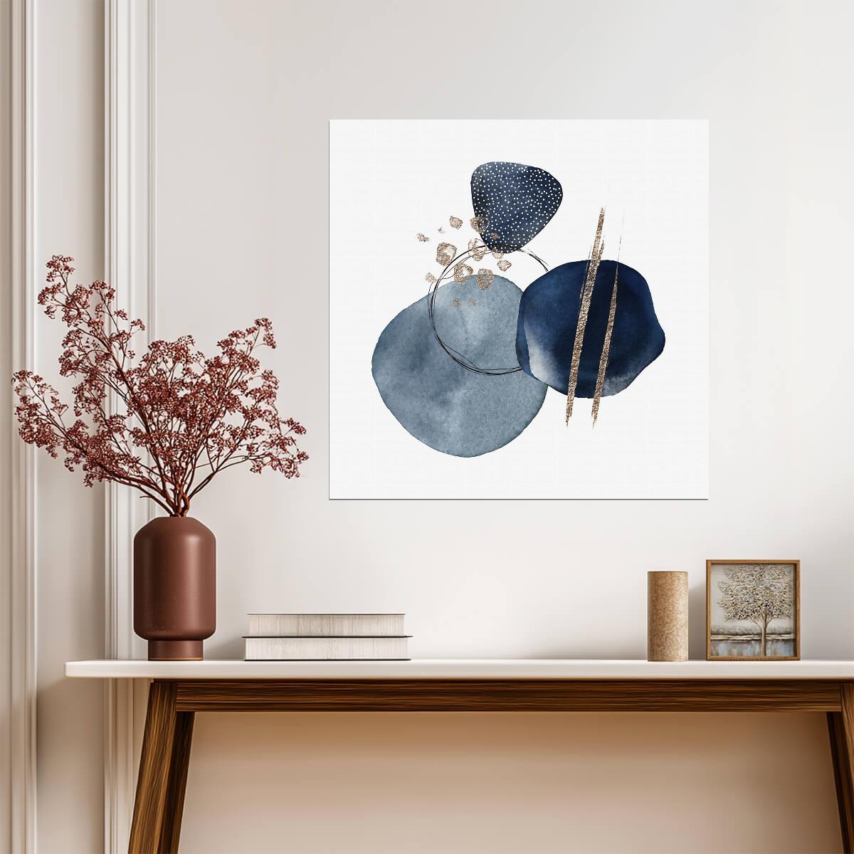 Abstract Blue Stones | Minimalist Geometric Art | Scandinavian Modern Poster