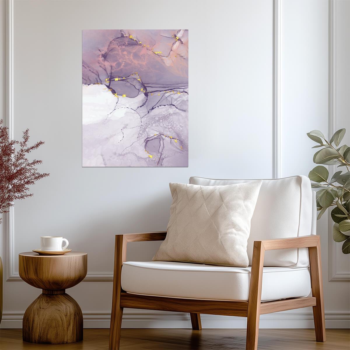 Abstract Purple and Gold Marble | Modern Fluid Art Print | Dreamy Wall Poster