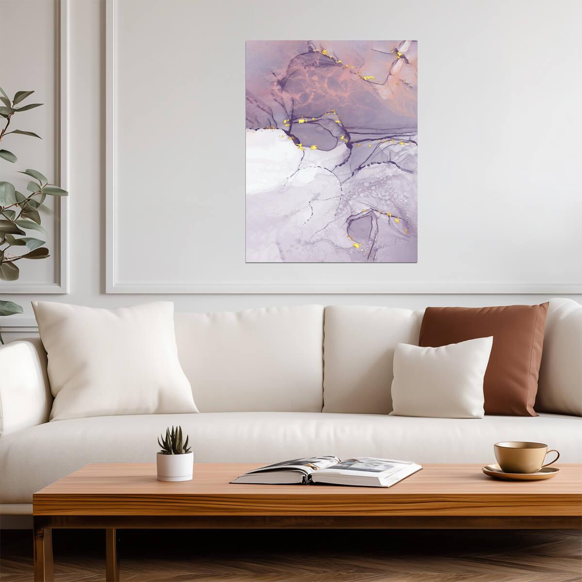 Abstract Purple and Gold Marble | Modern Fluid Art Print | Dreamy Wall Poster
