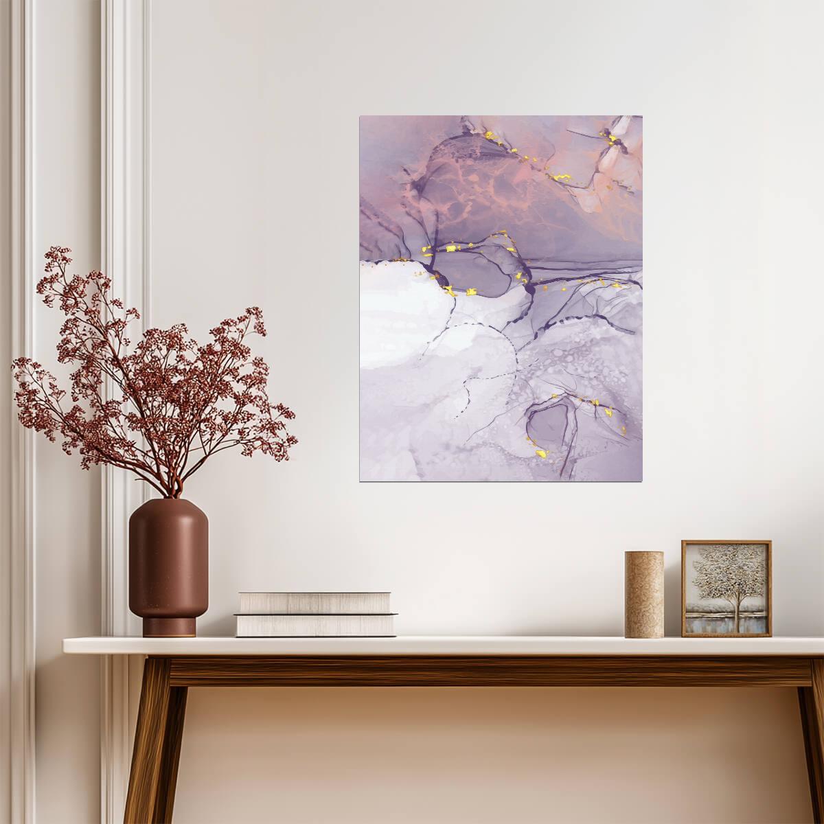Abstract Purple and Gold Marble | Modern Fluid Art Print | Dreamy Wall Poster