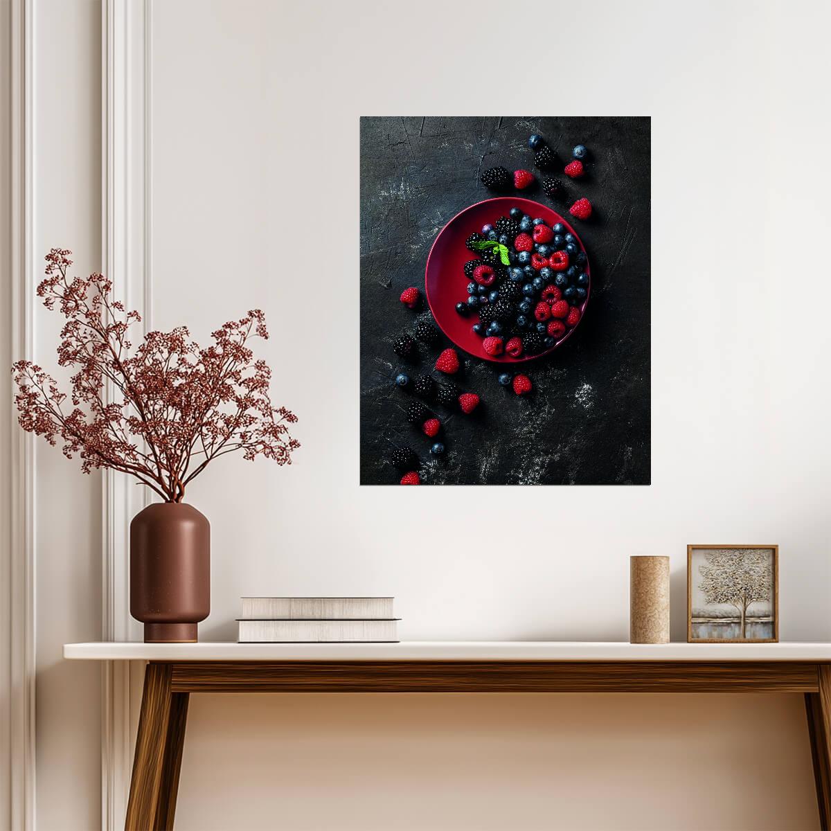 Dark Berry Still Life | Rustic Kitchen Photography | Fresh Fruit Wall Poster