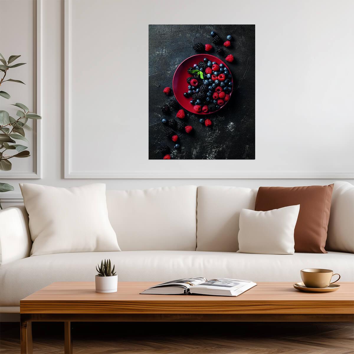 Dark Berry Still Life | Rustic Kitchen Photography | Fresh Fruit Wall Poster
