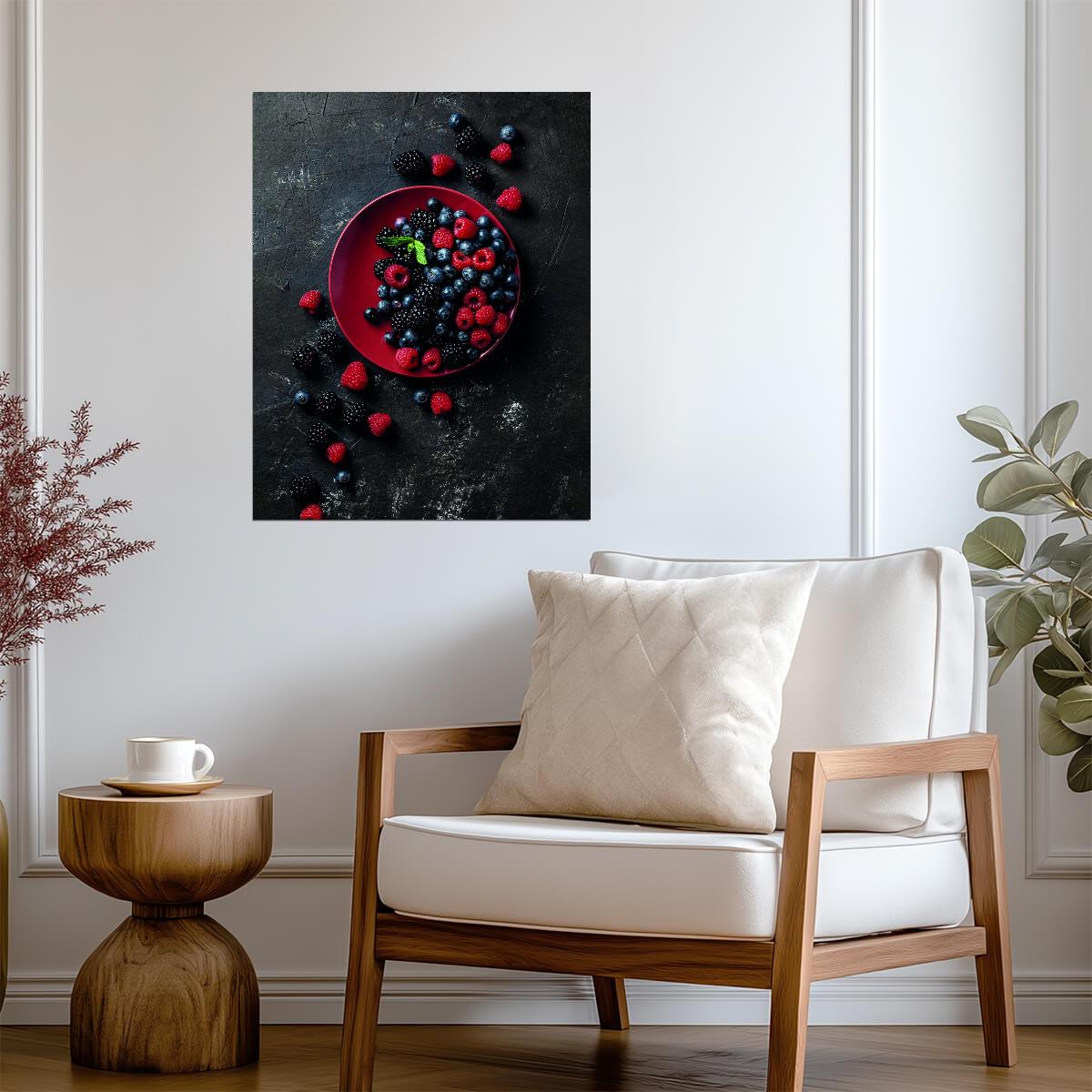 Dark Berry Still Life | Rustic Kitchen Photography | Fresh Fruit Wall Poster