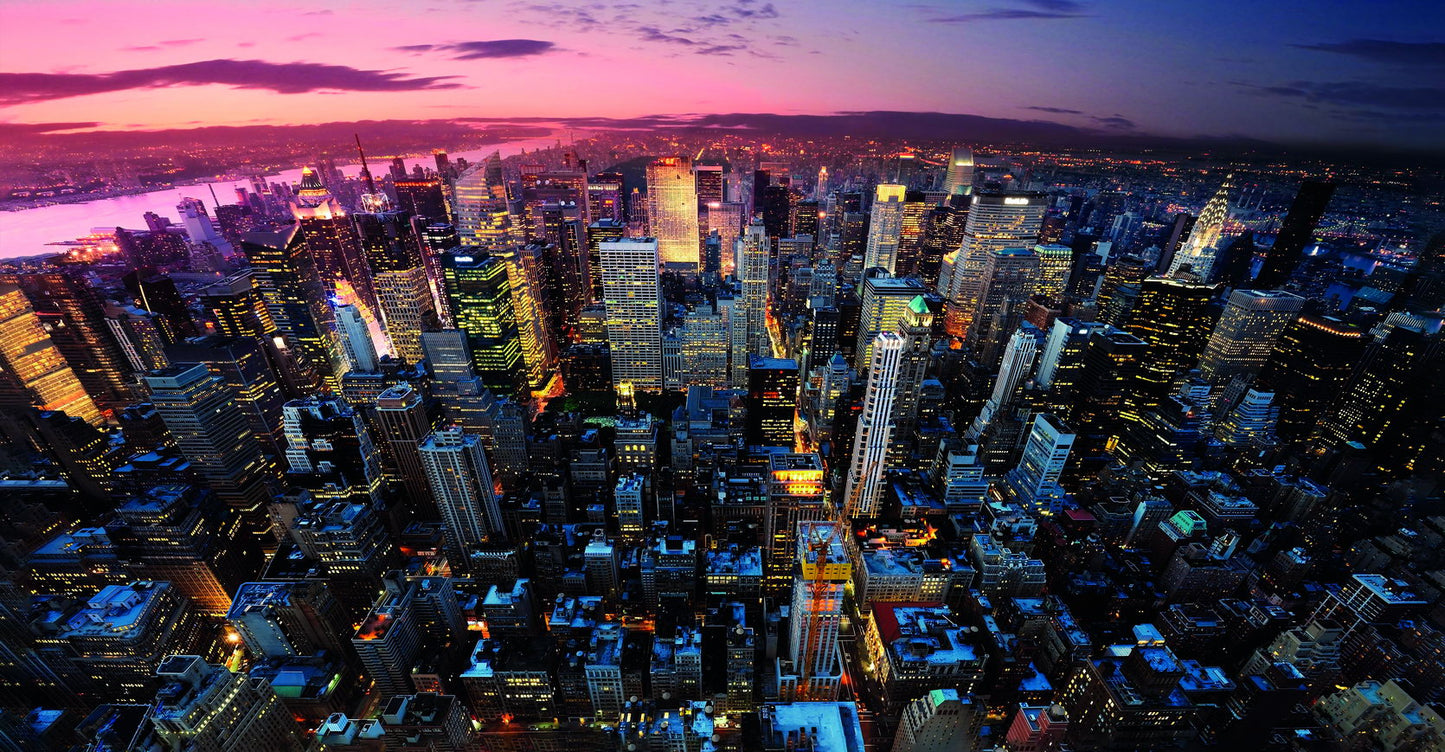 Aerial Cityscape at Dusk | Urban Skyline Photography | Vibrant City Lights Poster
