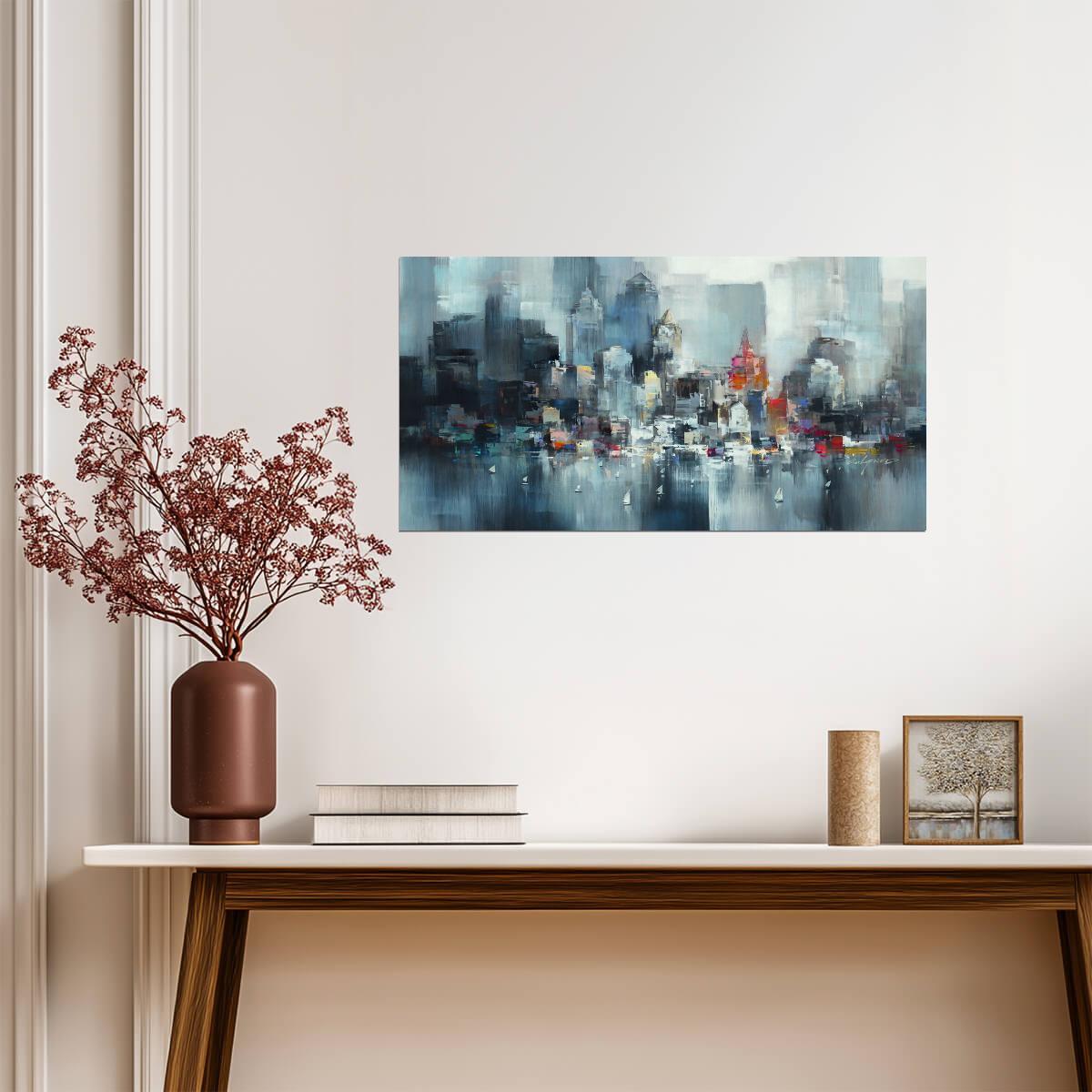 Abstract Cityscape | Modern Watercolor Art | Vibrant Urban Impressionist Poster