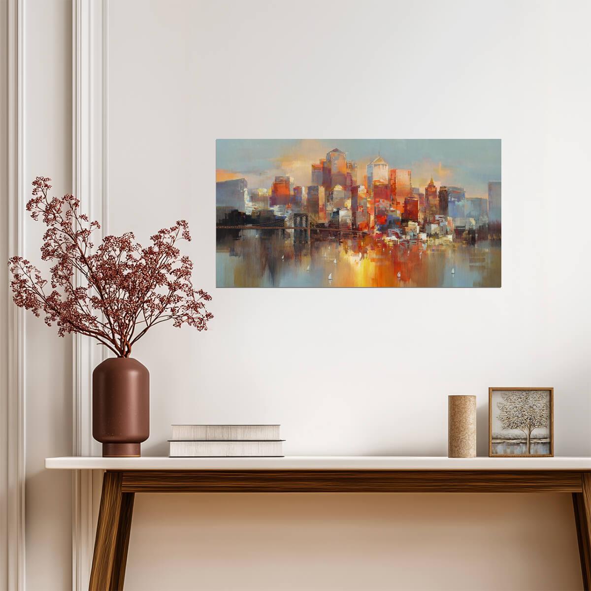 Sunset Cityscape | Abstract Urban Watercolor | Modern Skyline Wall Poster