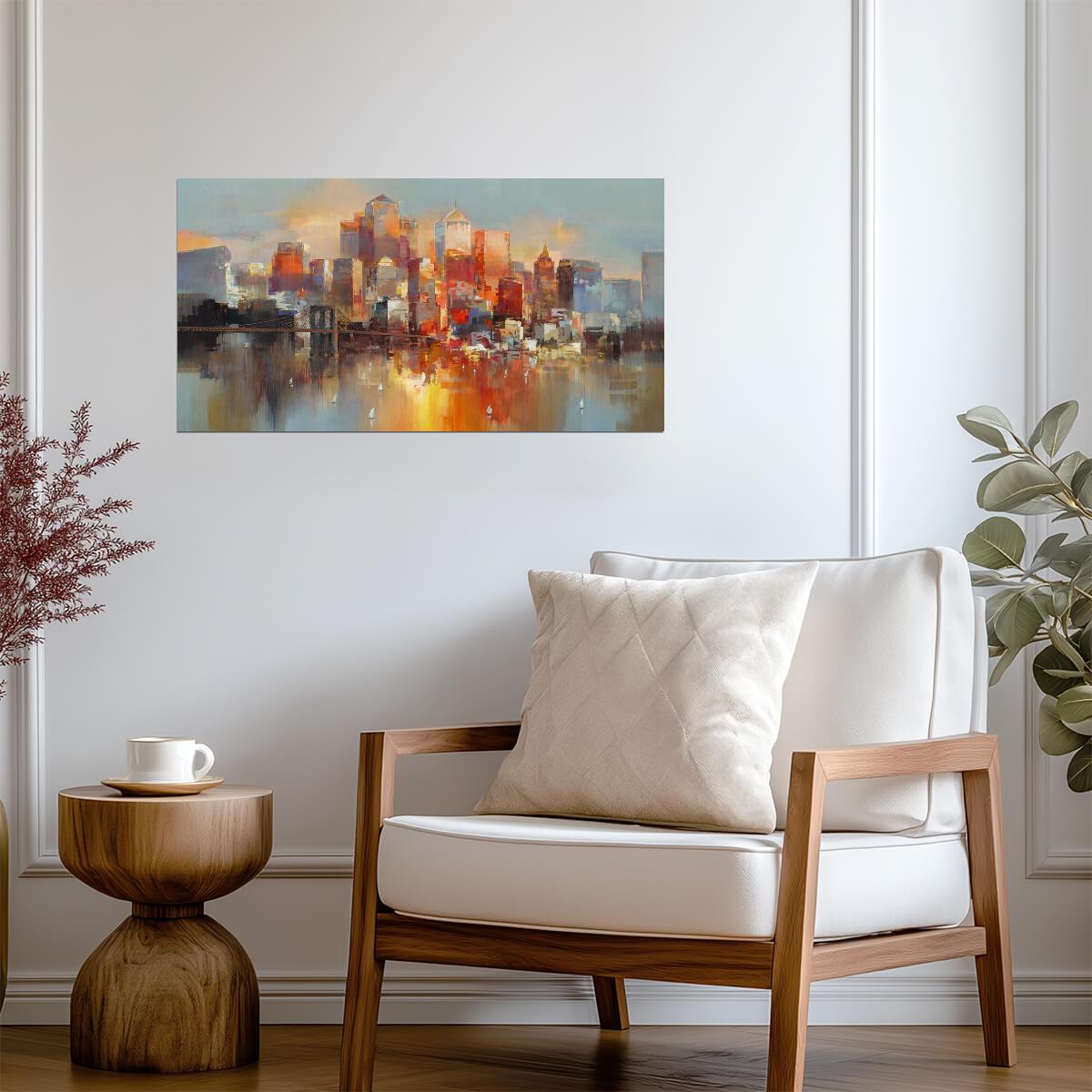 Sunset Cityscape | Abstract Urban Watercolor | Modern Skyline Wall Poster