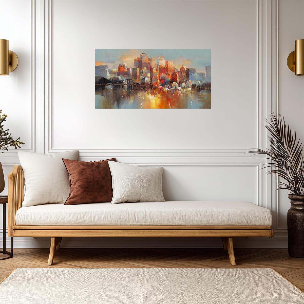 Sunset Cityscape | Abstract Urban Watercolor | Modern Skyline Wall Poster