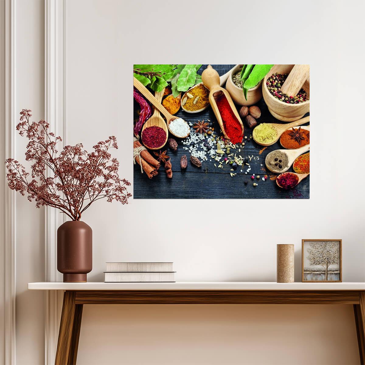 Spices and Herbs | Colorful Culinary Photography | Rustic Kitchen Poster