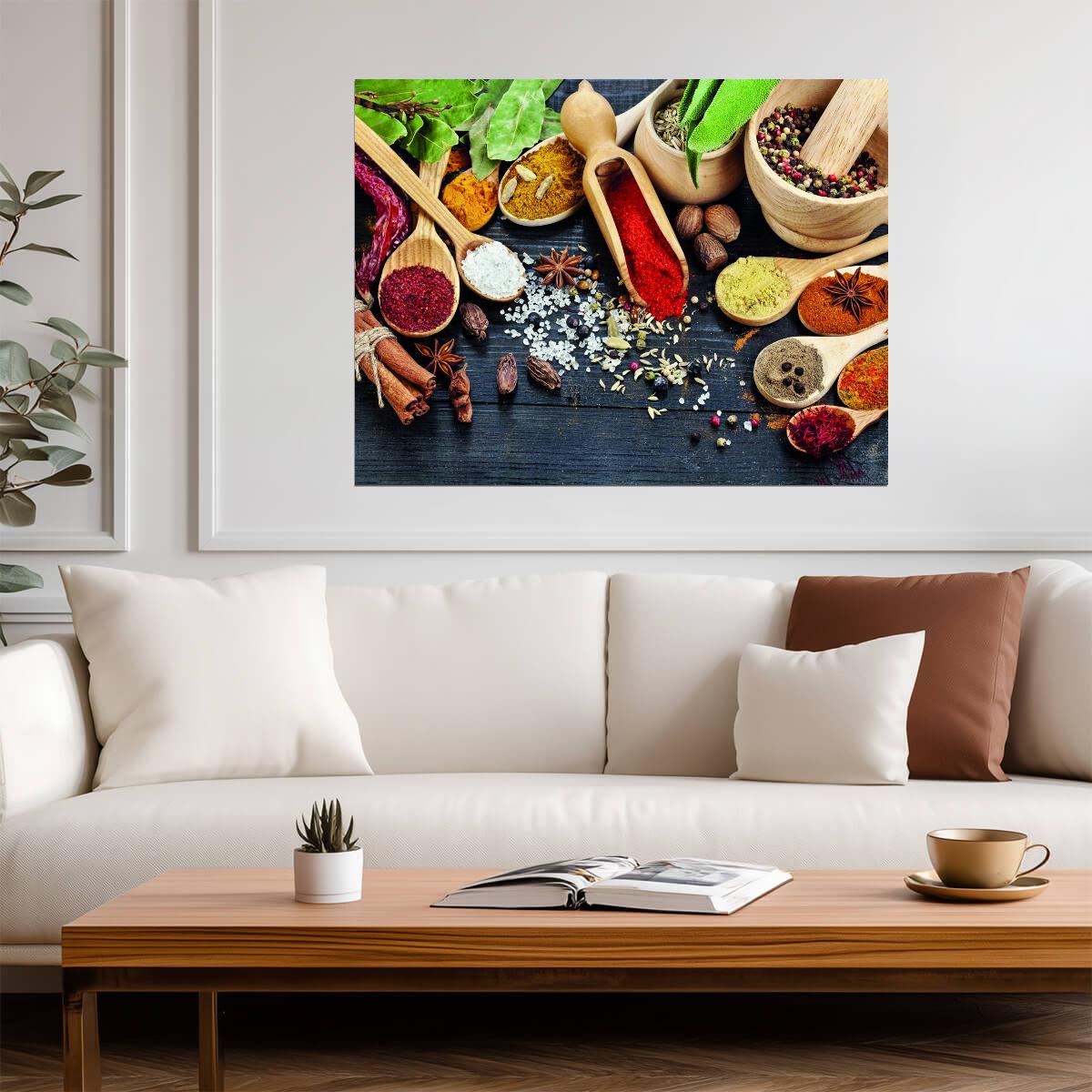 Spices and Herbs | Colorful Culinary Photography | Rustic Kitchen Poster