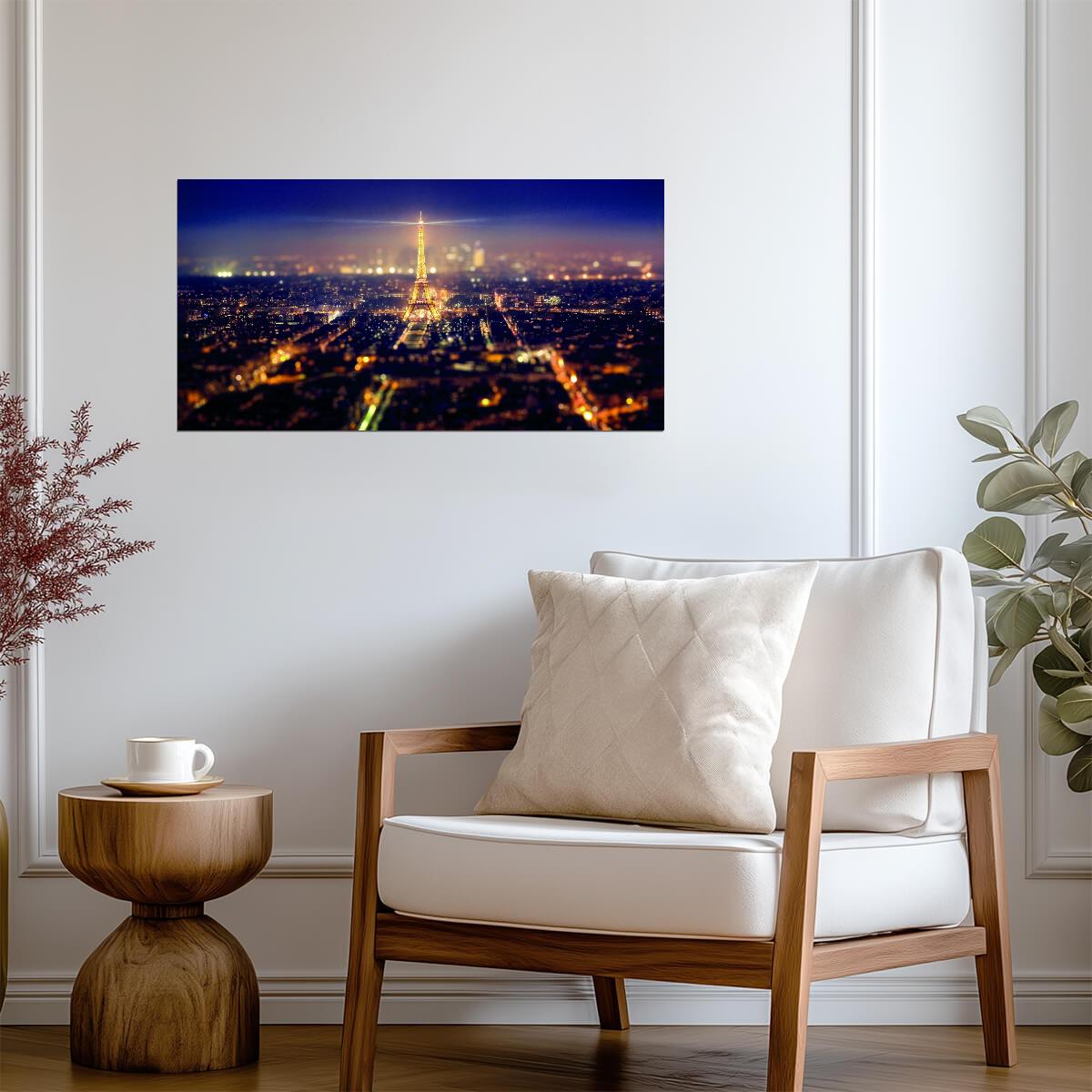 Paris Skyline at Night | Eiffel Tower Photography | Romantic Cityscape Poster
