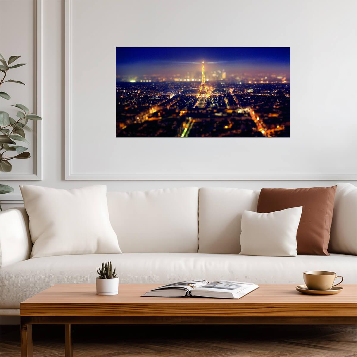 Paris Skyline at Night | Eiffel Tower Photography | Romantic Cityscape Poster