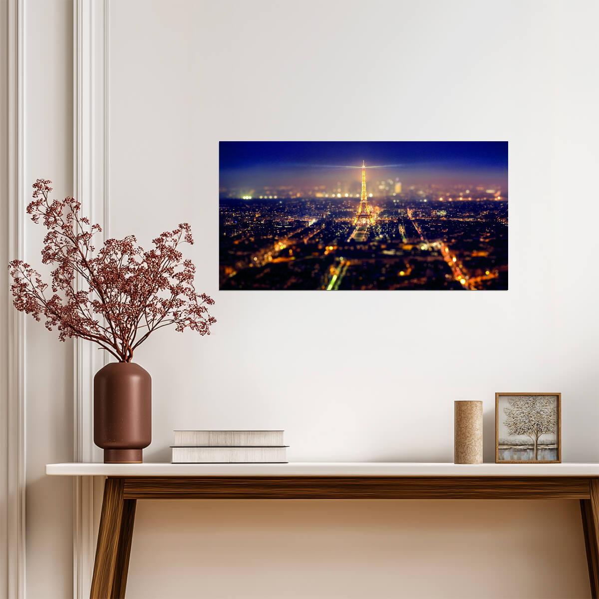Paris Skyline at Night | Eiffel Tower Photography | Romantic Cityscape Poster