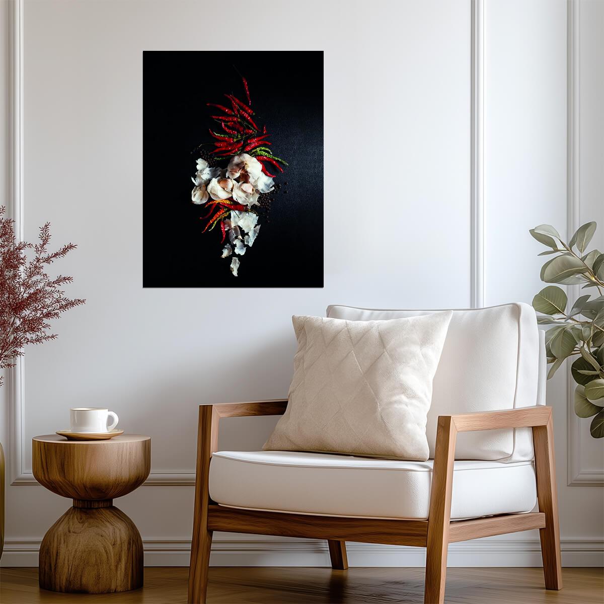 Chili Peppers and Garlic | Spicy Culinary Photography | Rustic Kitchen Poster