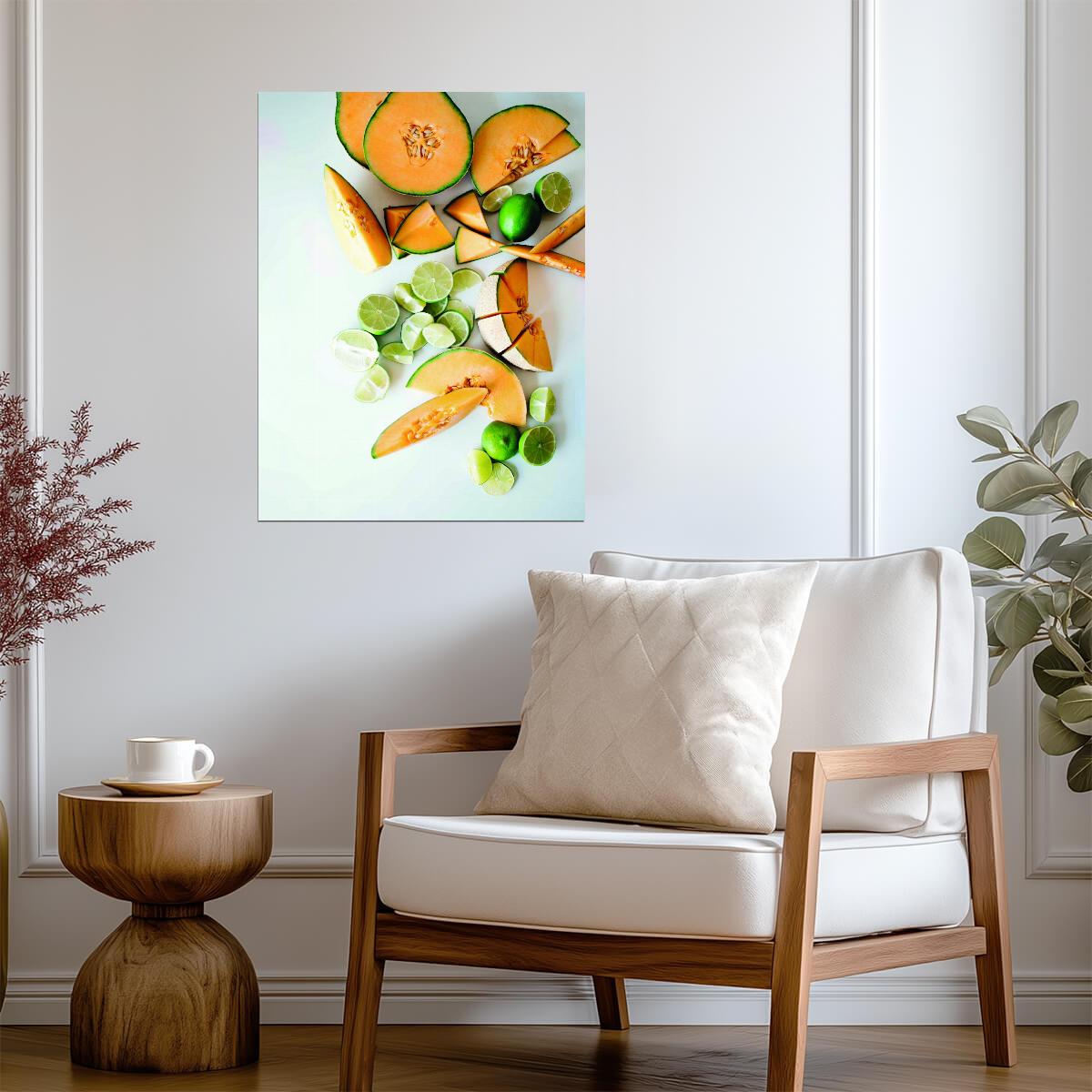 Fresh Melon and Lime Still Life | Modern Kitchen Photography | Vibrant Food Poster
