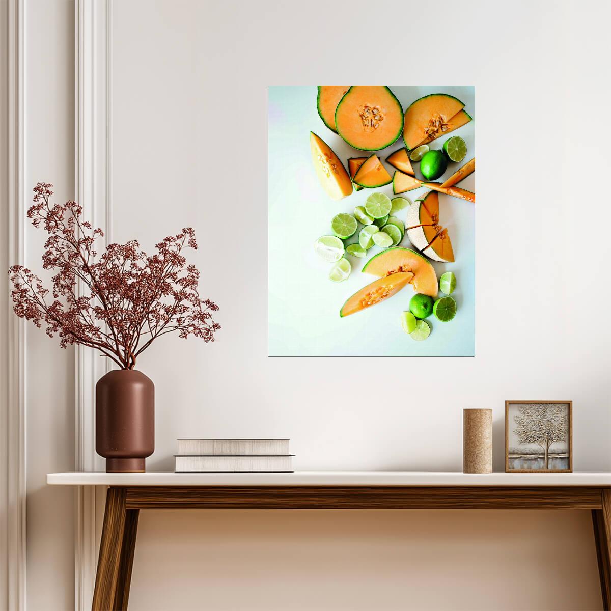 Fresh Melon and Lime Still Life | Modern Kitchen Photography | Vibrant Food Poster