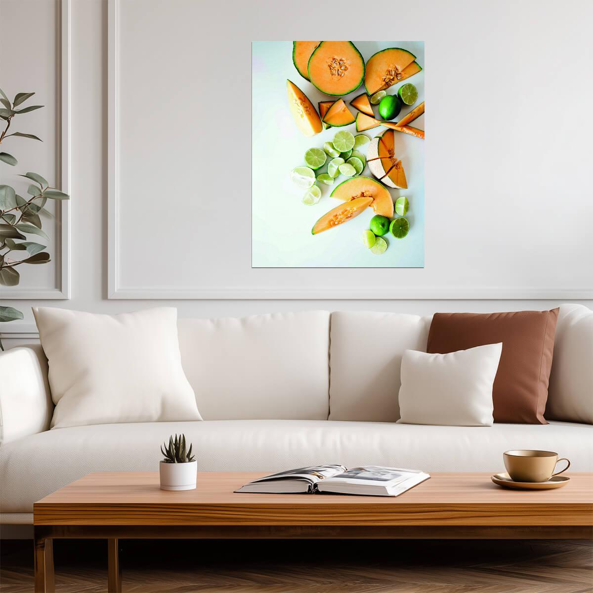 Fresh Melon and Lime Still Life | Modern Kitchen Photography | Vibrant Food Poster