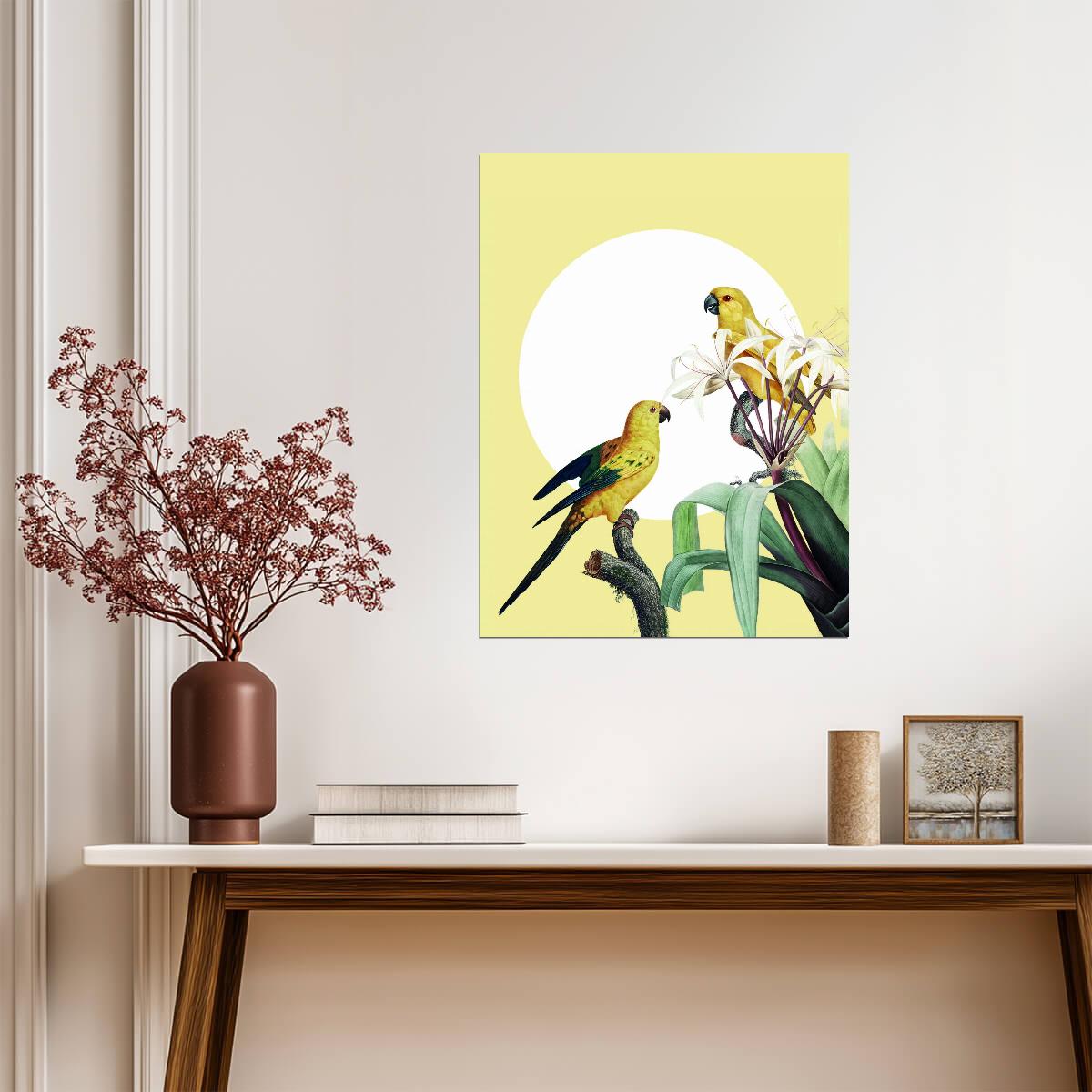Vintage Yellow Macaw Illustration | Tropical Bird Art | Nature Drawing Poster