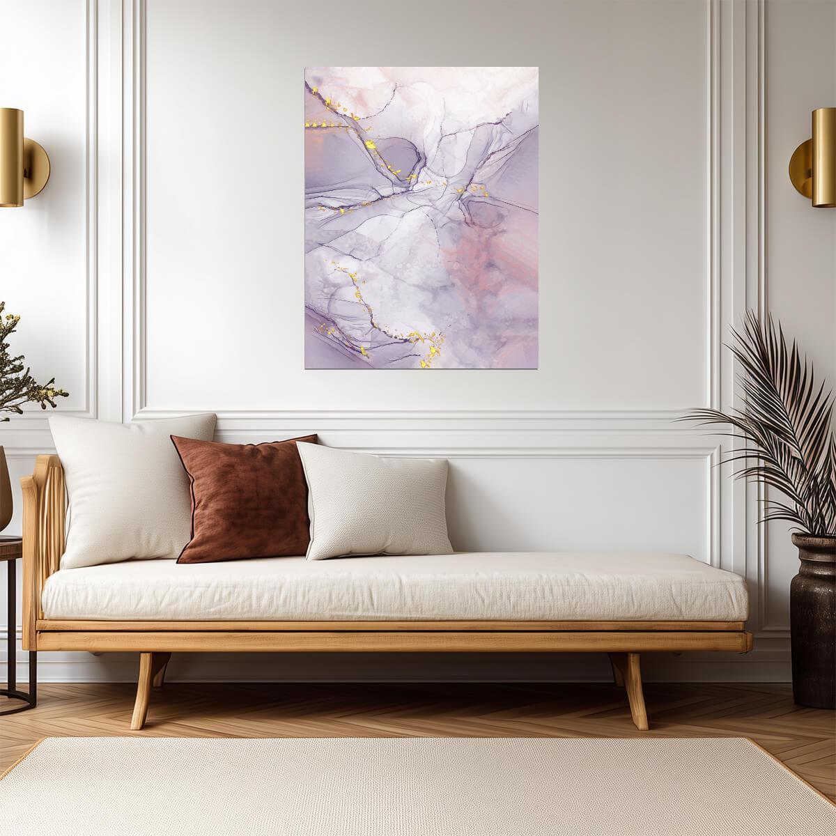 Dreamy Purple and Gold Marble | Abstract Art Print | Modern Texture Poster