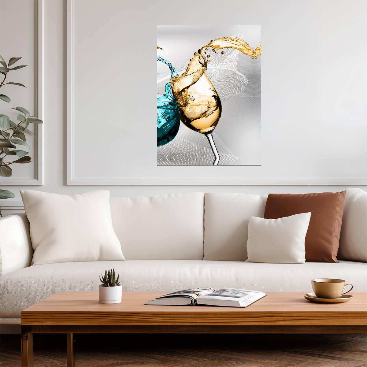 Wine and Water Glass Splash | Abstract Drink Art | Elegant Modern Poster