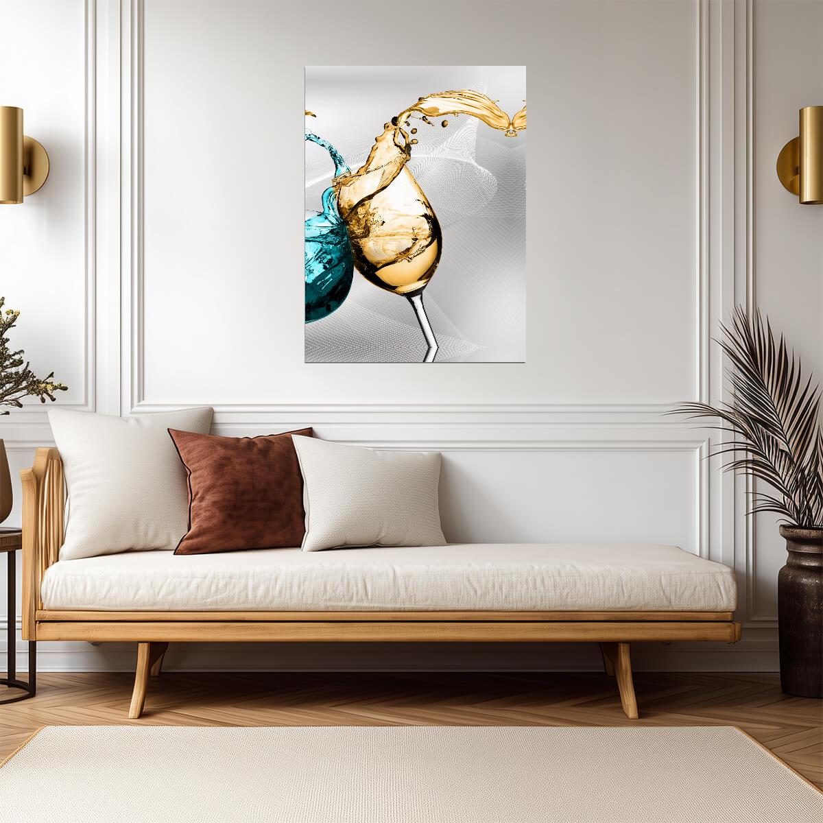 Wine and Water Glass Splash | Abstract Drink Art | Elegant Modern Poster