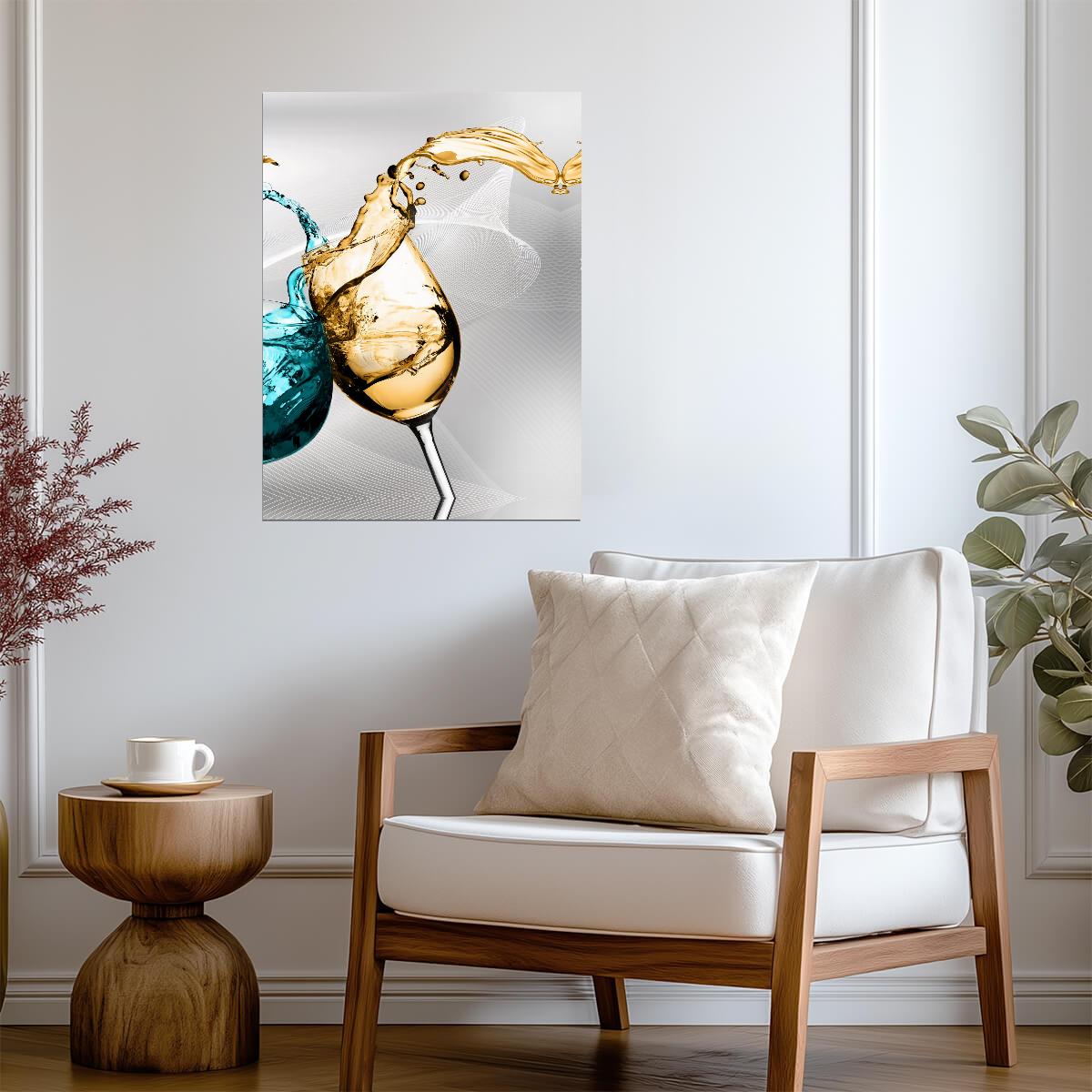 Wine and Water Glass Splash | Abstract Drink Art | Elegant Modern Poster