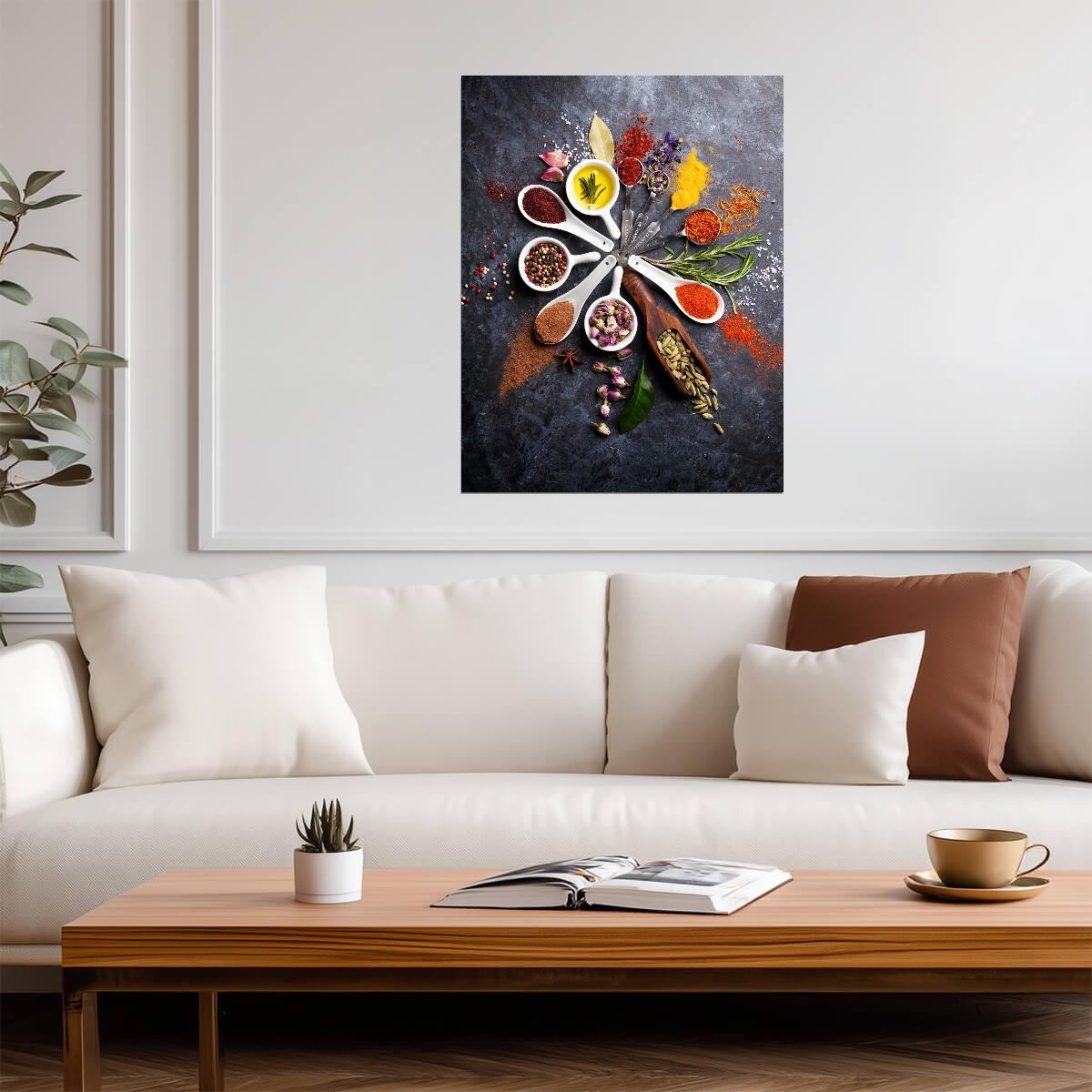 Spices and Herbs Arrangement | Culinary Photography | Rustic Kitchen Wall Poster