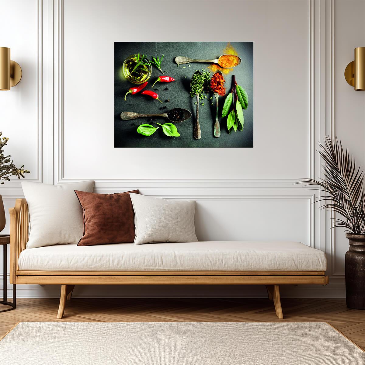 Spices and Fresh Herbs | Culinary Photography | Colorful Rustic Kitchen Poster