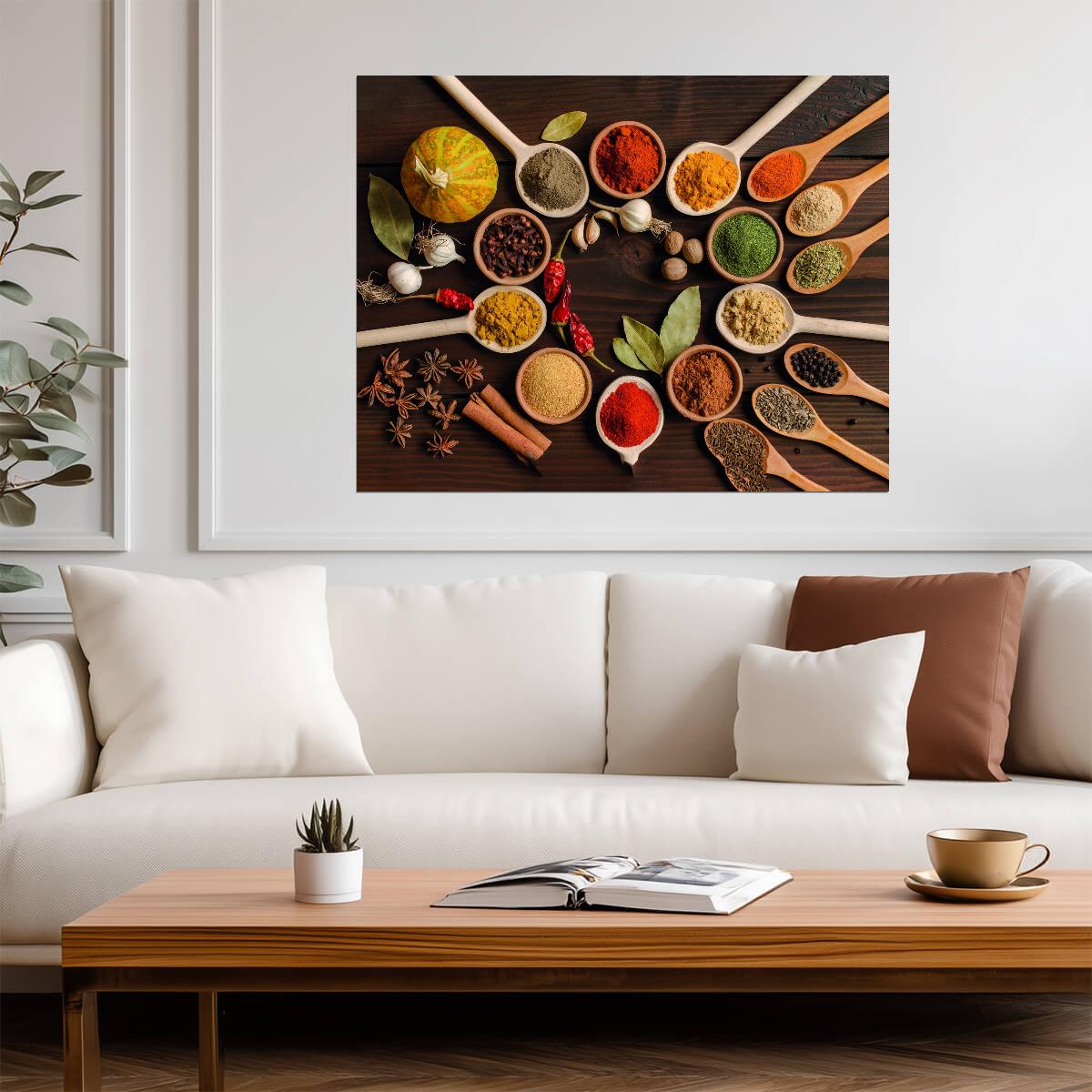 Colorful Spice Assortment | Rustic Culinary Photography | Kitchen Wall Poster