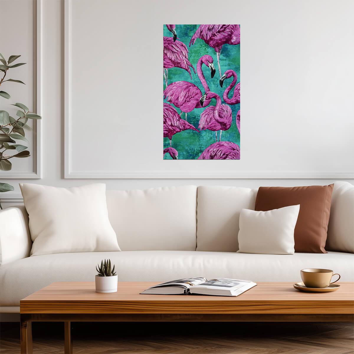 Retro Pink Flamingo Pattern | Eclectic Watercolor Art | Modern Tropical Poster