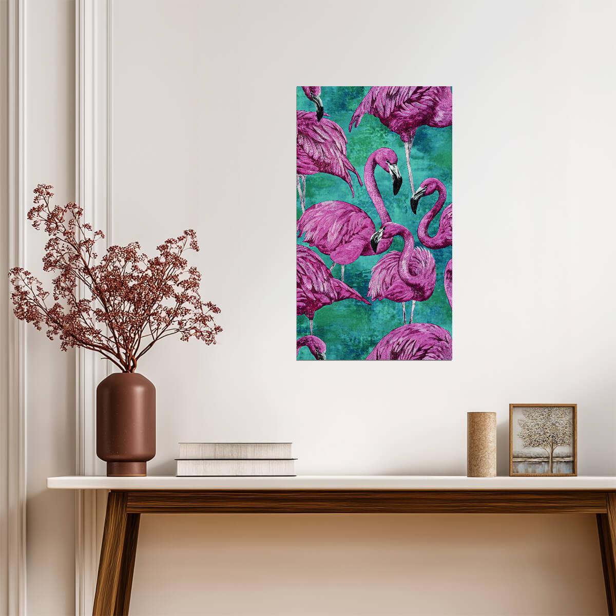 Retro Pink Flamingo Pattern | Eclectic Watercolor Art | Modern Tropical Poster