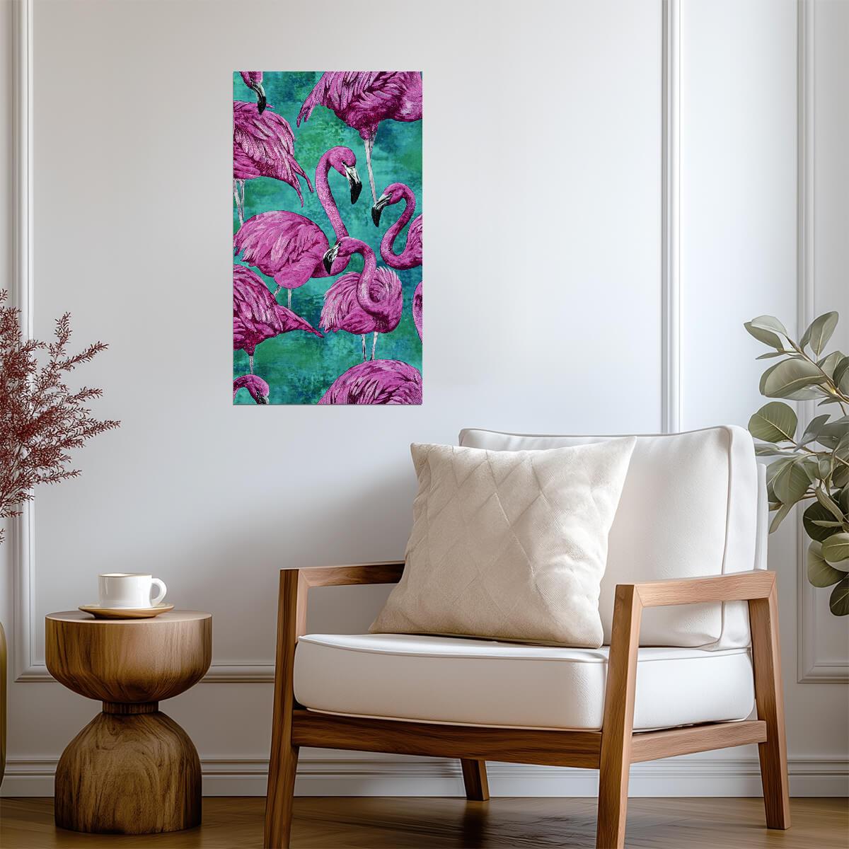 Retro Pink Flamingo Pattern | Eclectic Watercolor Art | Modern Tropical Poster