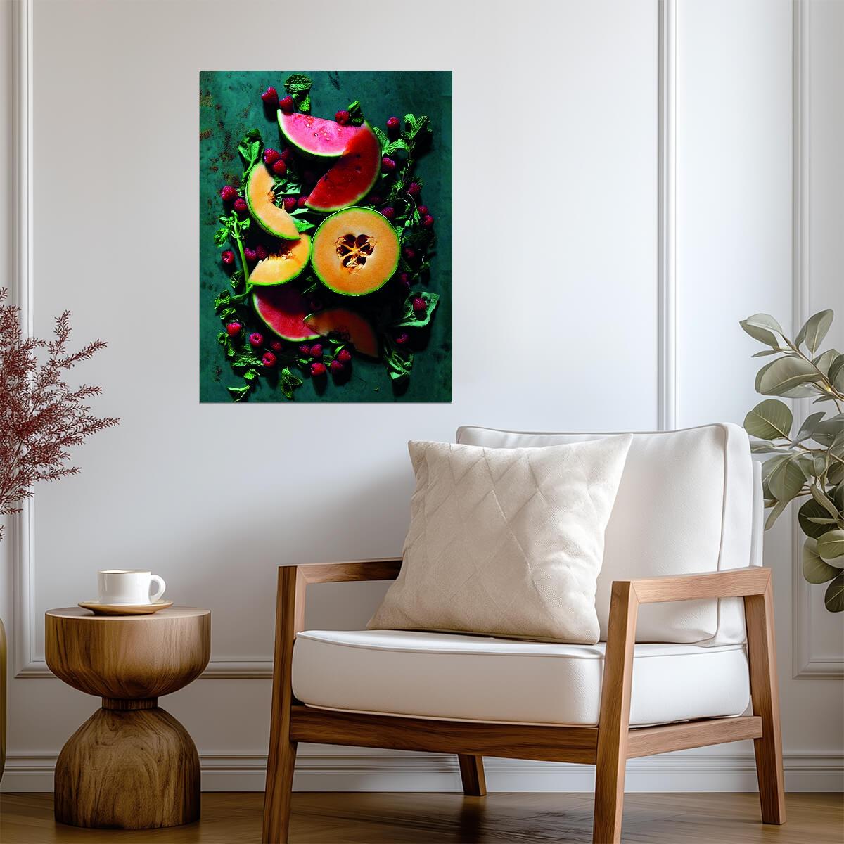 Rustic Melon Still Life | Fresh Fruit Photography | Organic Kitchen Poster