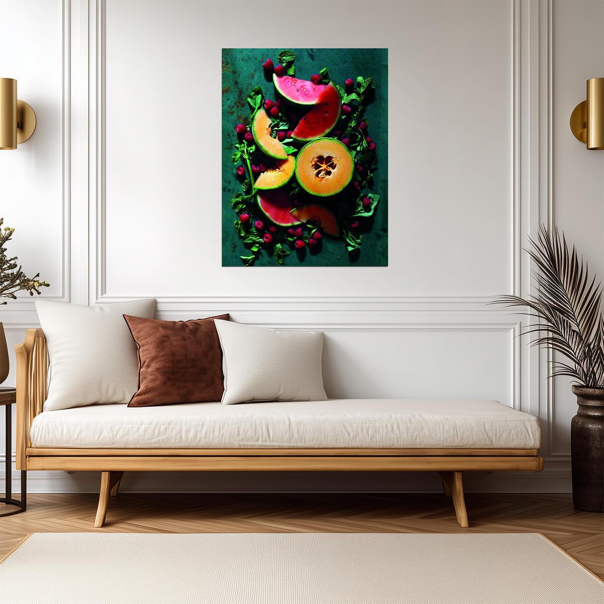 Rustic Melon Still Life | Fresh Fruit Photography | Organic Kitchen Poster
