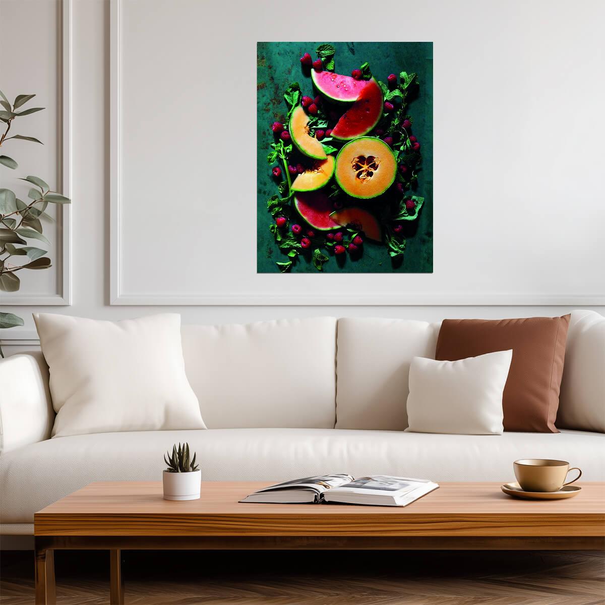 Rustic Melon Still Life | Fresh Fruit Photography | Organic Kitchen Poster