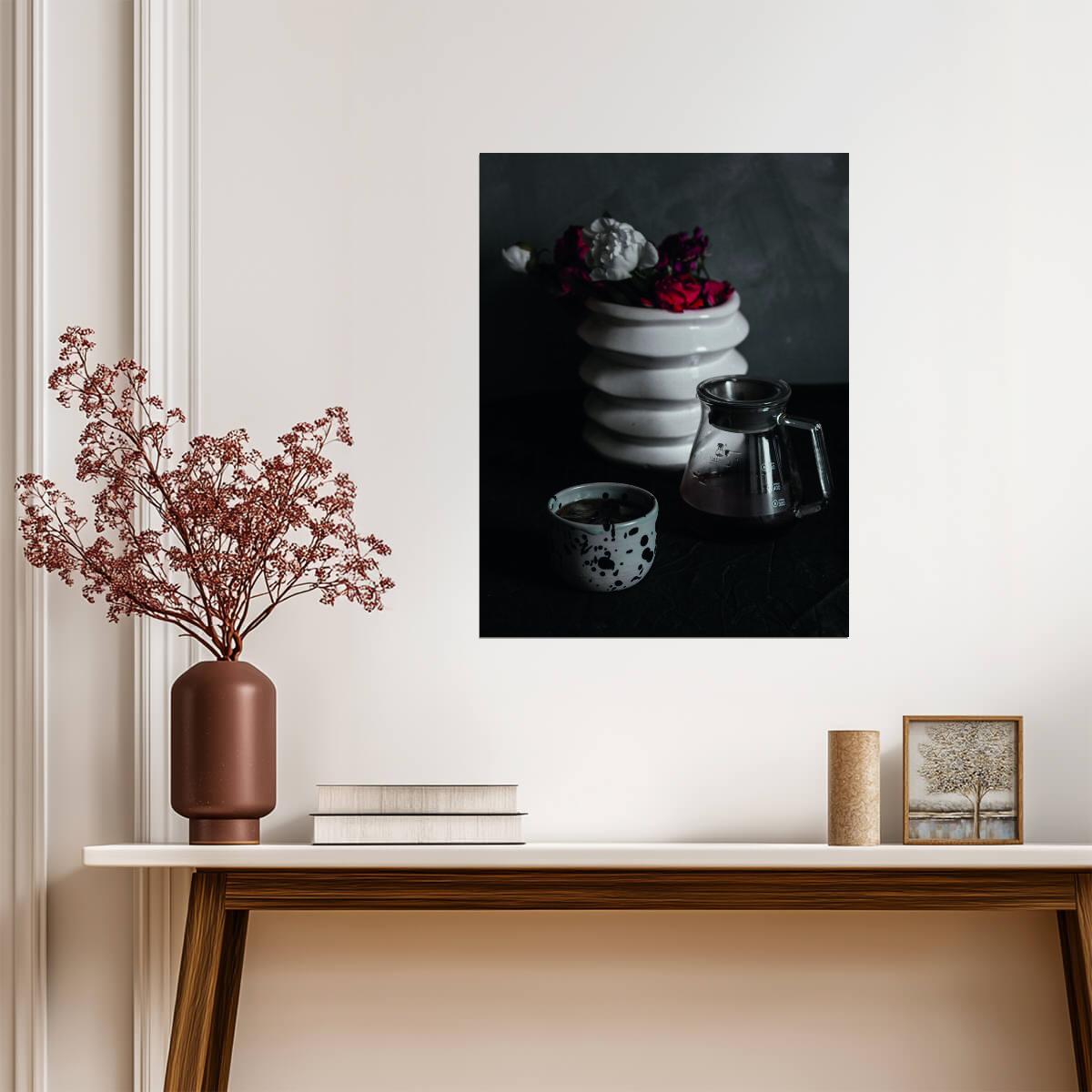Vintage Coffee Still Life | Rustic Kitchen Photography | Dark Academia Poster