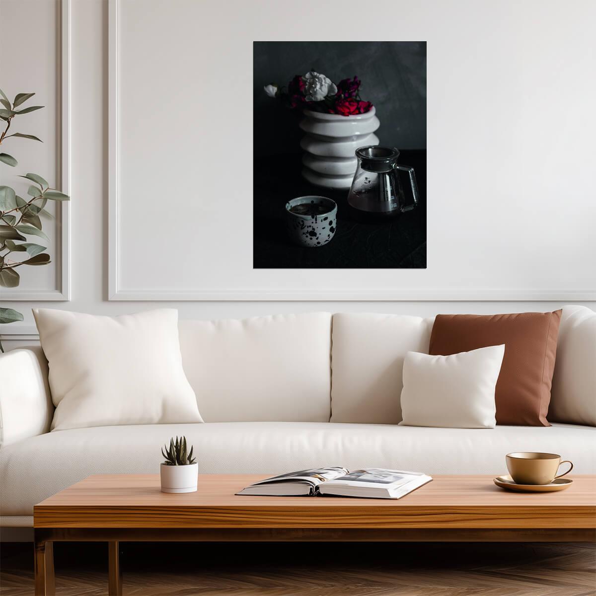 Vintage Coffee Still Life | Rustic Kitchen Photography | Dark Academia Poster
