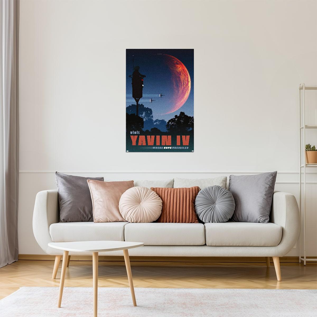 Yavin IV Space Travel Poster | Retro Star Wars Art | Sci-Fi Wall Decor