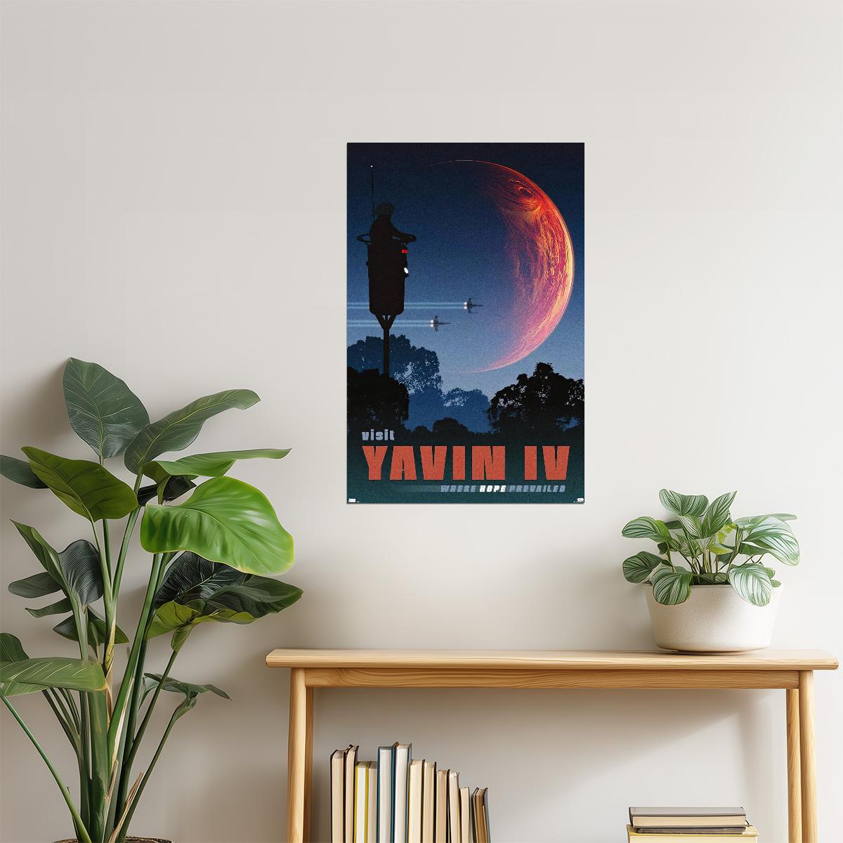 Yavin IV Space Travel Poster | Retro Star Wars Art | Sci-Fi Wall Decor
