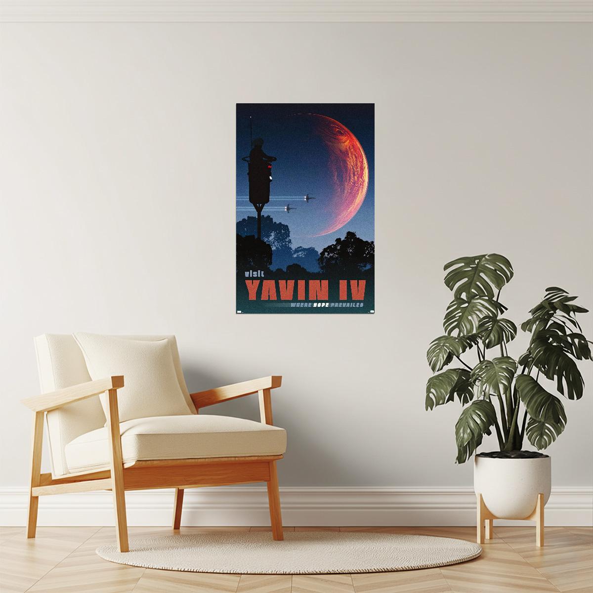 Yavin IV Space Travel Poster | Retro Star Wars Art | Sci-Fi Wall Decor