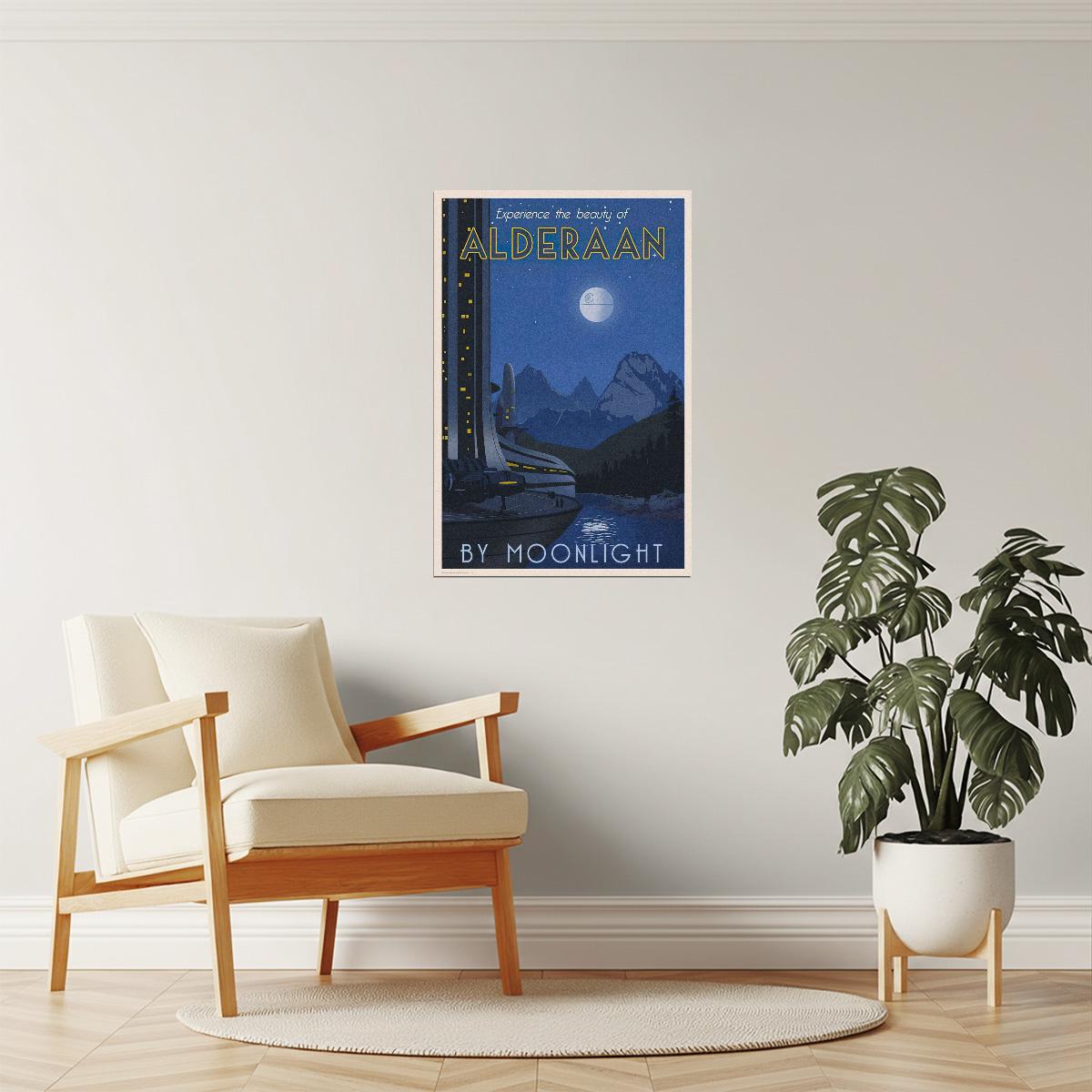 Alderaan by Moonlight Travel Poster | Retro Star Wars Art | Sci-Fi Wall Decor