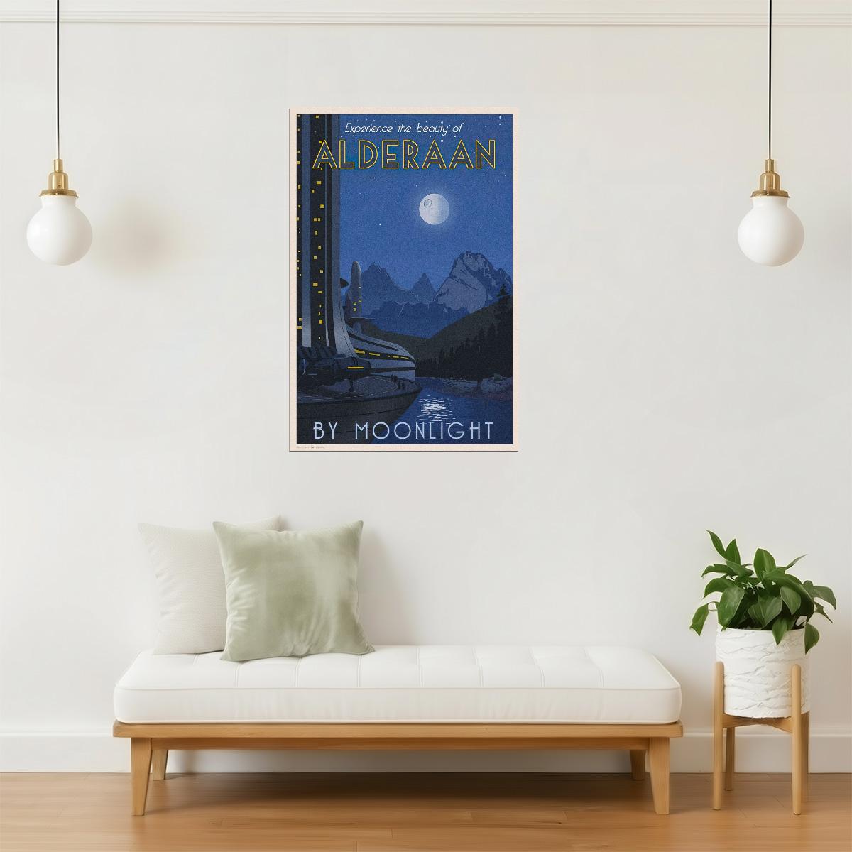 Alderaan by Moonlight Travel Poster | Retro Star Wars Art | Sci-Fi Wall Decor