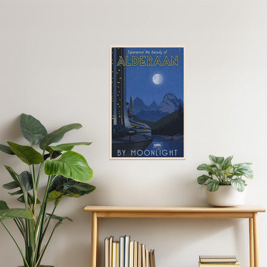 Alderaan by Moonlight Travel Poster | Retro Star Wars Art | Sci-Fi Wall Decor