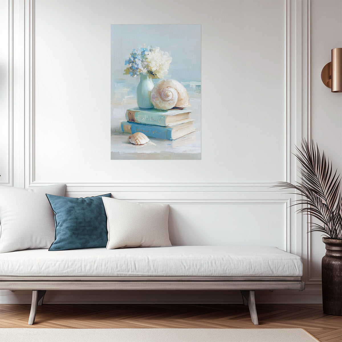 Still Life with Flowers, Books and Seashell | Coastal Granddaughter Bookish Aesthetic Poster