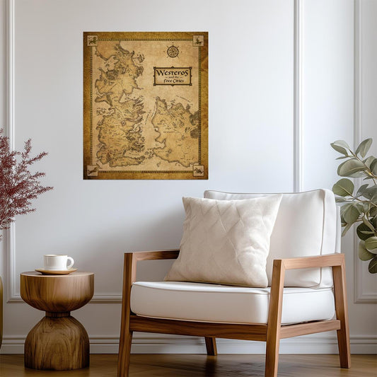 Map of Westeros from Game of Thrones | Vintage Fantasy Map | House Sigils Art Poster